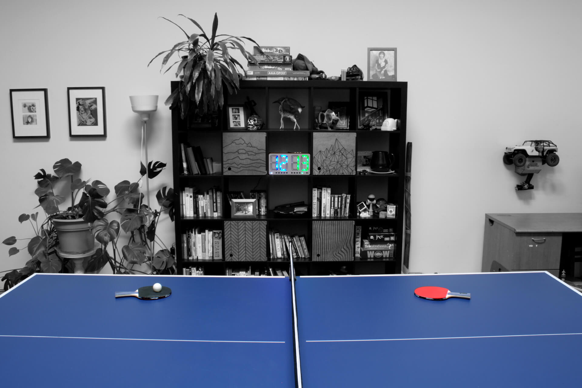 An in-use shot of the digital table tennis scoreboard