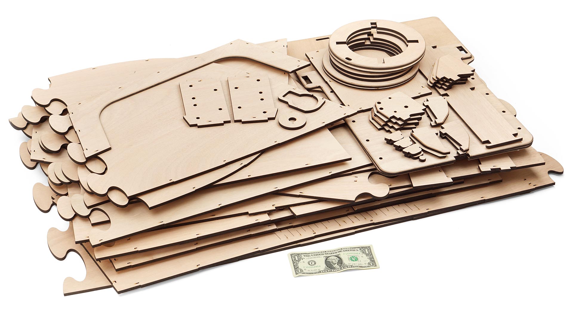 A laser cut stack of marine grade plywood