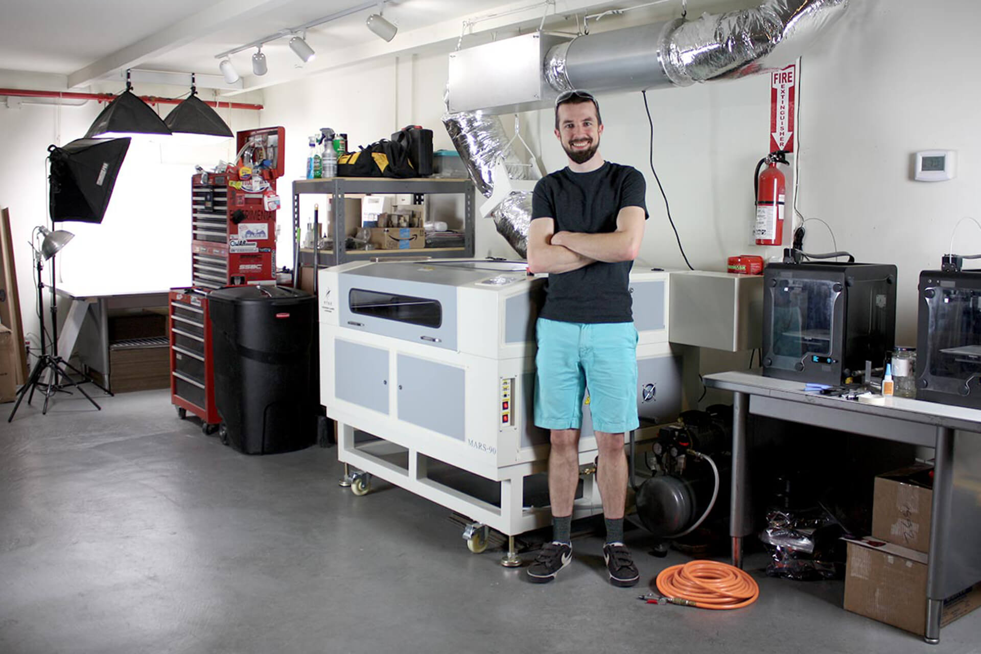 Joshua Tulberg in the Rapid Whale laser cutting and 3d printing shop
