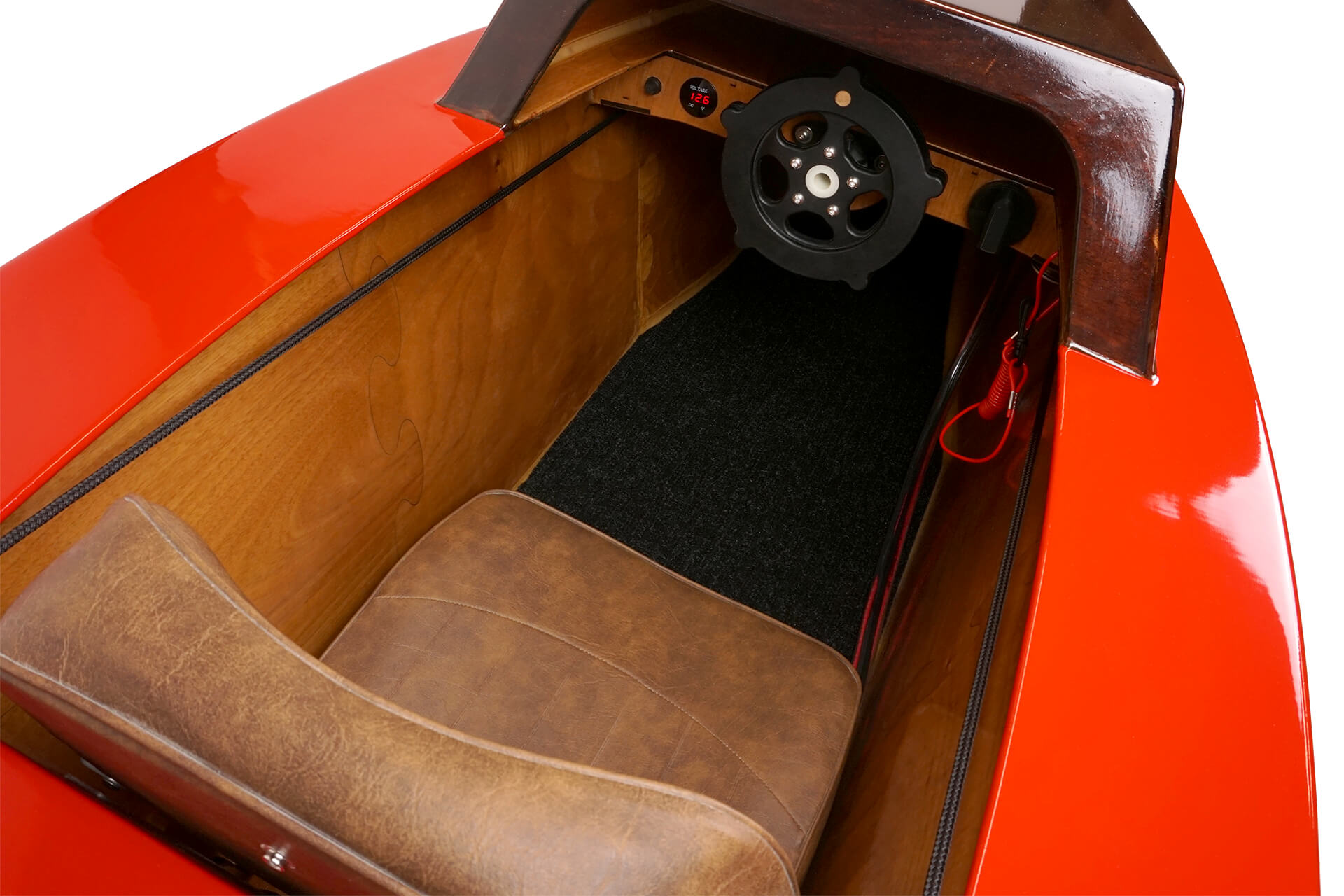 A detail view of the mini electric boat seat
