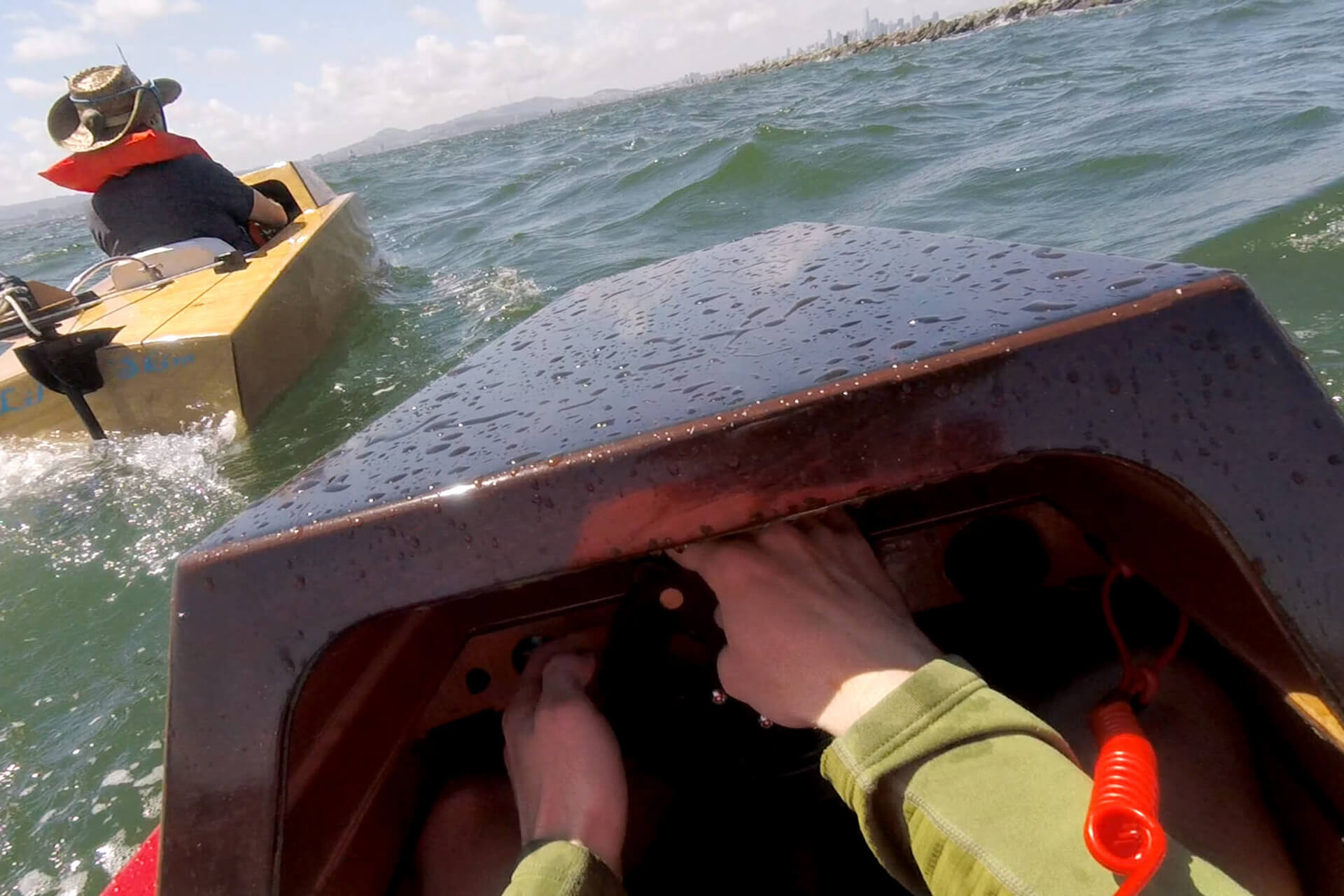 A first-person view of driving the mini boat